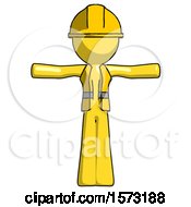 Poster, Art Print Of Yellow Construction Worker Contractor Man T-Pose Arms Up Standing