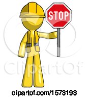 Poster, Art Print Of Yellow Construction Worker Contractor Man Holding Stop Sign