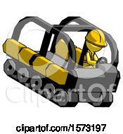 Poster, Art Print Of Yellow Construction Worker Contractor Man Driving Amphibious Tracked Vehicle Top Angle View