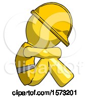Poster, Art Print Of Yellow Construction Worker Contractor Man Sitting With Head Down Facing Sideways Right
