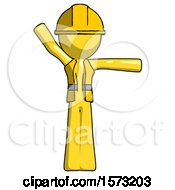 Poster, Art Print Of Yellow Construction Worker Contractor Man Directing Traffic Right