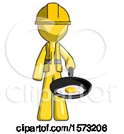 Poster, Art Print Of Yellow Construction Worker Contractor Man Frying Egg In Pan Or Wok