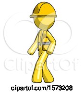 Poster, Art Print Of Yellow Construction Worker Contractor Man Man Walking Turned Left Front View