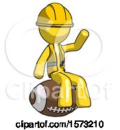 Poster, Art Print Of Yellow Construction Worker Contractor Man Sitting On Giant Football