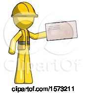 Poster, Art Print Of Yellow Construction Worker Contractor Man Holding Large Envelope