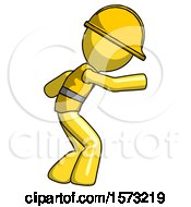 Poster, Art Print Of Yellow Construction Worker Contractor Man Sneaking While Reaching For Something
