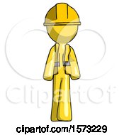 Poster, Art Print Of Yellow Construction Worker Contractor Man Walking Front View
