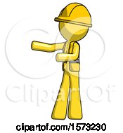 Poster, Art Print Of Yellow Construction Worker Contractor Man Presenting Something To His Right