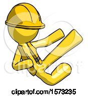 Poster, Art Print Of Yellow Construction Worker Contractor Man Flying Ninja Kick Right