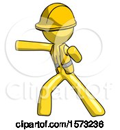 Poster, Art Print Of Yellow Construction Worker Contractor Man Martial Arts Punch Left