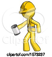 Poster, Art Print Of Yellow Construction Worker Contractor Man Begger Holding Can Begging Or Asking For Charity Facing Left