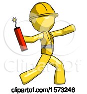 Poster, Art Print Of Yellow Construction Worker Contractor Man Throwing Dynamite