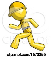 Poster, Art Print Of Yellow Construction Worker Contractor Man Running Fast Left