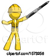 Poster, Art Print Of Yellow Construction Worker Contractor Man Demonstrating That Indeed The Pen Is Mightier