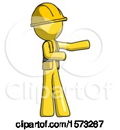 Poster, Art Print Of Yellow Construction Worker Contractor Man Presenting Something To His Left