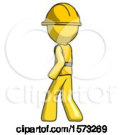 Poster, Art Print Of Yellow Construction Worker Contractor Man Walking Away Direction Left View
