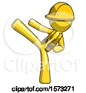 Poster, Art Print Of Yellow Construction Worker Contractor Man Ninja Kick Left