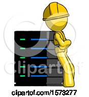 Poster, Art Print Of Yellow Construction Worker Contractor Man Resting Against Server Rack Viewed At Angle