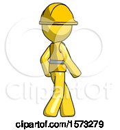 Poster, Art Print Of Yellow Construction Worker Contractor Man Walking Away Direction Right View