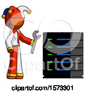Poster, Art Print Of Orange Jester Joker Man Server Administrator Doing Repairs