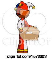 Poster, Art Print Of Orange Jester Joker Man Holding Package To Send Or Recieve In Mail