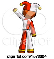 Poster, Art Print Of Orange Jester Joker Man Waving Emphatically With Right Arm