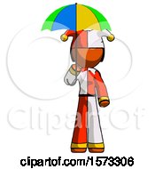 Poster, Art Print Of Orange Jester Joker Man Holding Umbrella Rainbow Colored