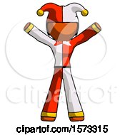 Poster, Art Print Of Orange Jester Joker Man Surprise Pose Arms And Legs Out