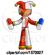 Orange Jester Joker Man Holding A Red Pill And Blue Pill