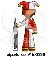 Poster, Art Print Of Orange Jester Joker Man Standing With Large Thermometer