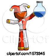 Poster, Art Print Of Orange Jester Joker Man Holding Large Round Flask Or Beaker