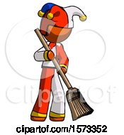 Poster, Art Print Of Orange Jester Joker Man Sweeping Area With Broom