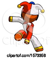 Orange Jester Joker Man Action Hero Jump Pose