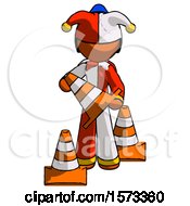Poster, Art Print Of Orange Jester Joker Man Holding A Traffic Cone