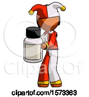 Poster, Art Print Of Orange Jester Joker Man Holding White Medicine Bottle