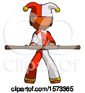 Poster, Art Print Of Orange Jester Joker Man Bo Staff Kung Fu Defense Pose