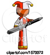 Poster, Art Print Of Orange Jester Joker Man Posing Confidently With Giant Pen