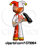Poster, Art Print Of Orange Jester Joker Man Holding Hammer Ready To Work