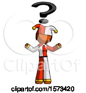 Poster, Art Print Of Orange Jester Joker Man With Question Mark Above Head Confused