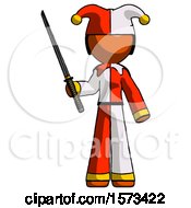 Poster, Art Print Of Orange Jester Joker Man Standing Up With Ninja Sword Katana
