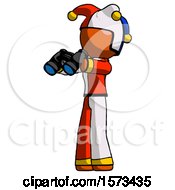 Poster, Art Print Of Orange Jester Joker Man Holding Binoculars Ready To Look Left