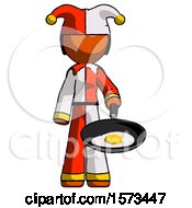 Poster, Art Print Of Orange Jester Joker Man Frying Egg In Pan Or Wok