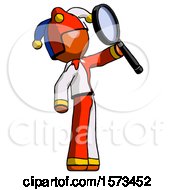 Orange Jester Joker Man Inspecting With Large Magnifying Glass Facing Up