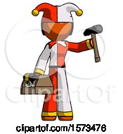 Poster, Art Print Of Orange Jester Joker Man Holding Tools And Toolchest Ready To Work