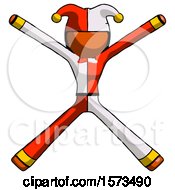 Poster, Art Print Of Orange Jester Joker Man With Arms And Legs Stretched Out