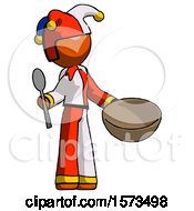 Poster, Art Print Of Orange Jester Joker Man With Empty Bowl And Spoon Ready To Make Something