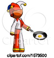 Orange Jester Joker Man Frying Egg In Pan Or Wok Facing Right