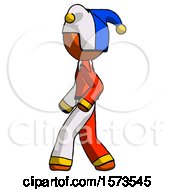 Poster, Art Print Of Orange Jester Joker Man Walking Left Side View