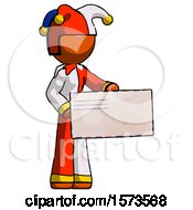 Orange Jester Joker Man Presenting Large Envelope