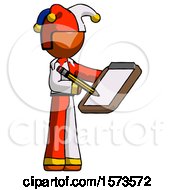 Orange Jester Joker Man Using Clipboard And Pencil